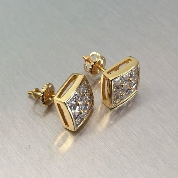 Gold Square CZ Stud Earrings for Women – Stylish Hip Hop Jewelry-Giltoria