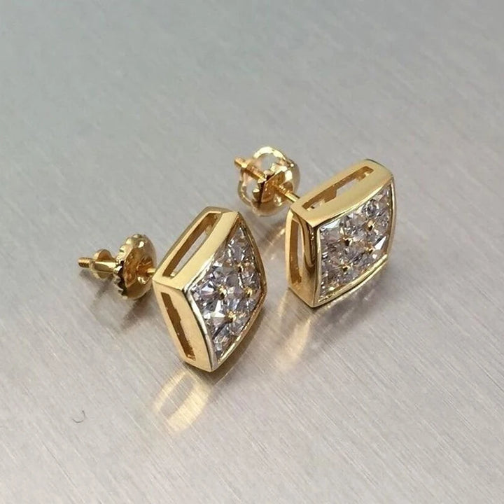 Gold Square CZ Stud Earrings for Women – Stylish Hip Hop Jewelry-Giltoria