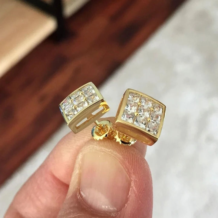 Gold Square CZ Stud Earrings for Women – Stylish Hip Hop Jewelry-Giltoria