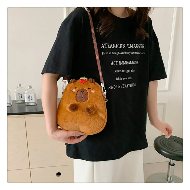 Kawaii Capybara Plush Shoulder Bag - Giltoria