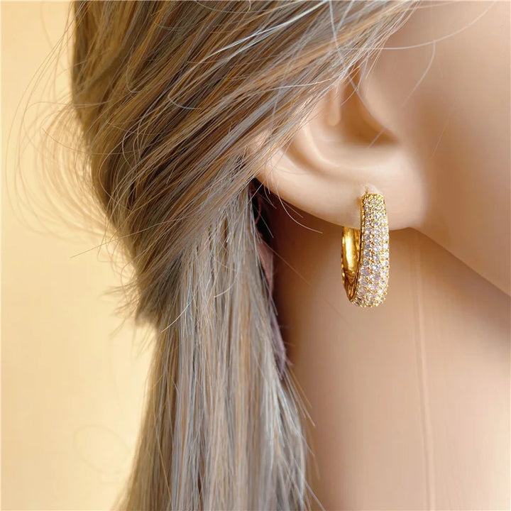 Hollow Gold Hoop Earrings with Sparkling CZ-Giltoria