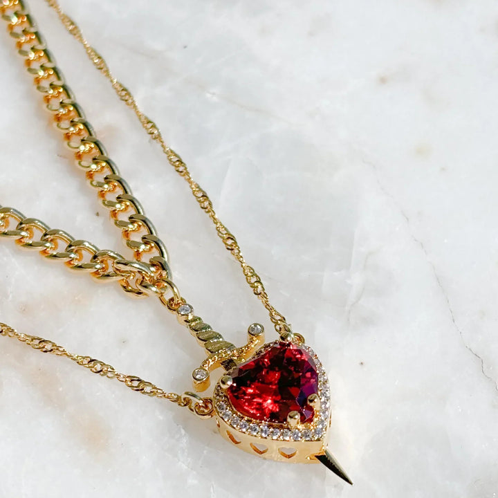 🖤 Detachable Heart &amp; Sword Necklace Set – Edgy Romance Meets Modern Style