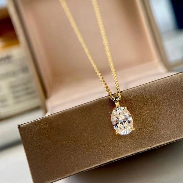 Elegant Gold Oval Zirconia Necklace-Giltoria