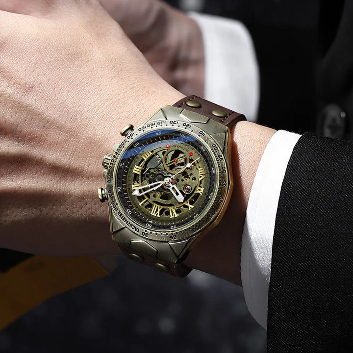 Classic Bronze Mechanical Leather Watch-Giltoria