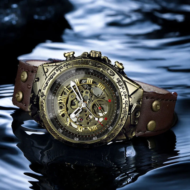 Classic Bronze Mechanical Leather Watch-Giltoria