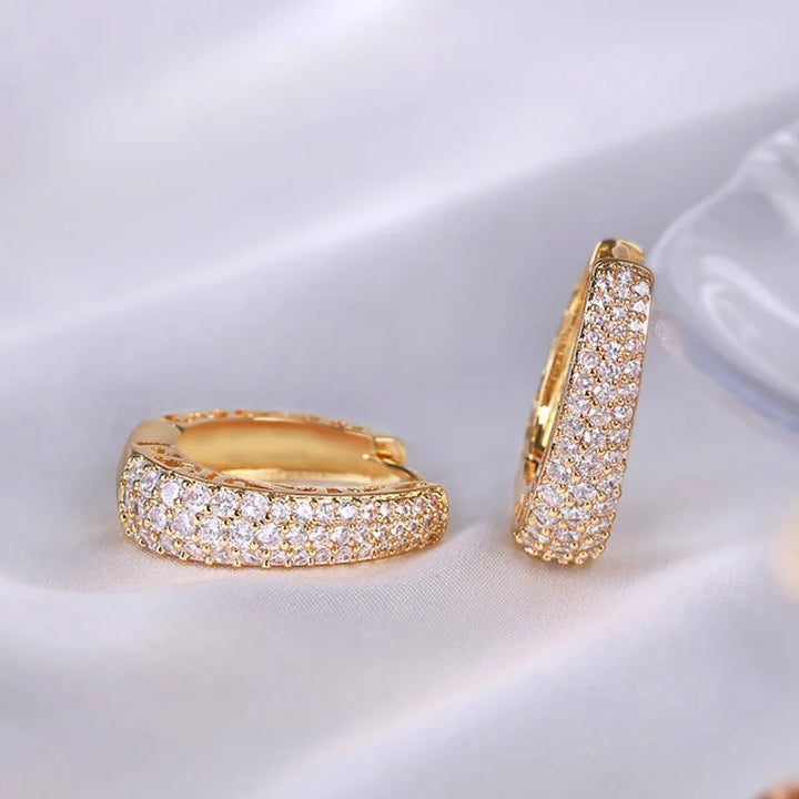 Hollow Gold Hoop Earrings with Sparkling CZ-Giltoria