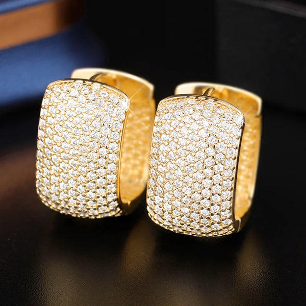 Luxury Gold Hoop Earrings with Sparkling CZ Stones-Giltoria