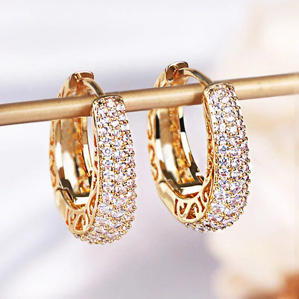 Hollow Gold Hoop Earrings with Sparkling CZ-Giltoria