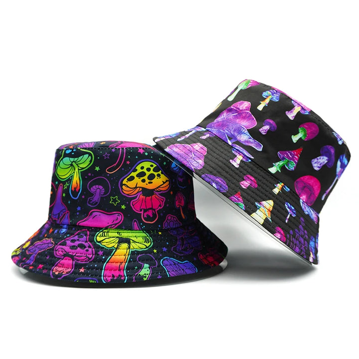 Cartoon Mushroom Bucket Hat Reversible Colorful Cap-Giltoria