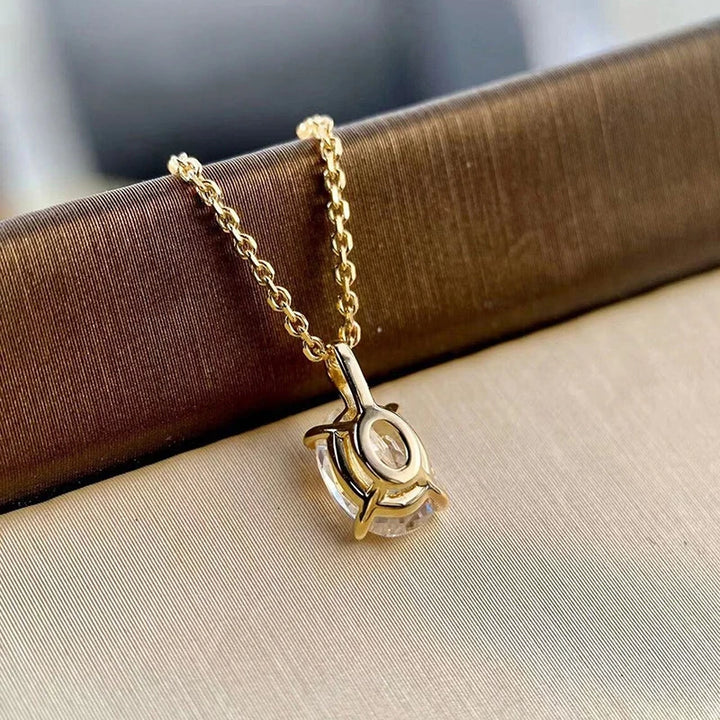 Elegant Gold Oval Zirconia Necklace-Giltoria