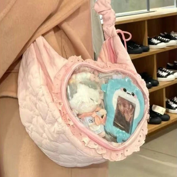 Pink Pleated Heart Ita Shoulder Bag-Giltoria