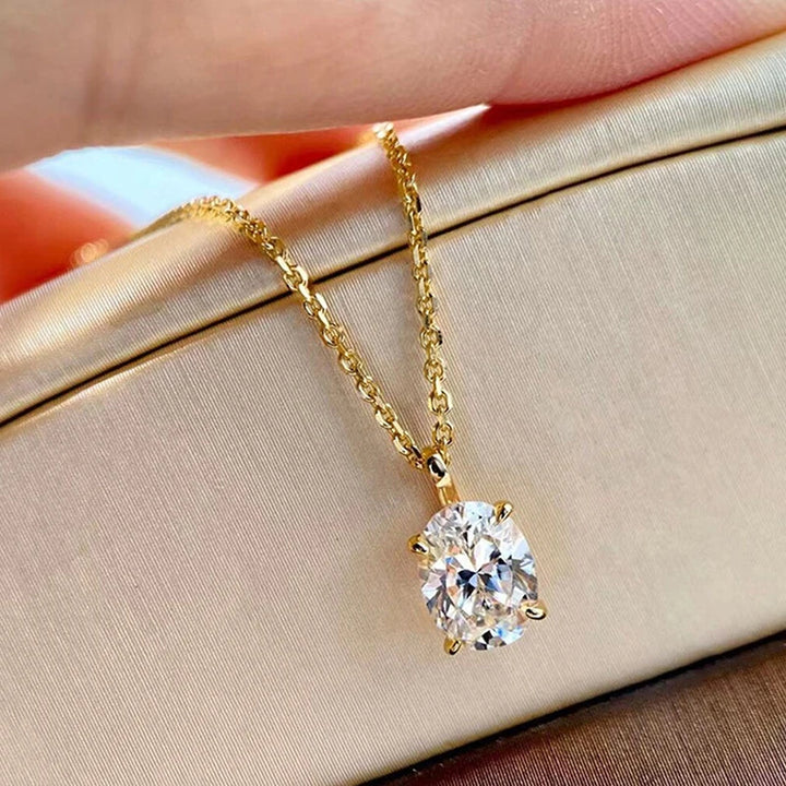 Elegant Gold Oval Zirconia Necklace-Giltoria