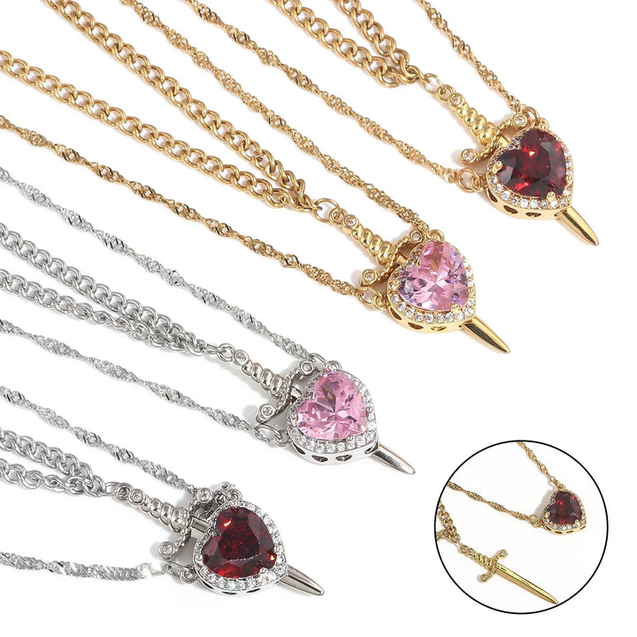 🖤 Detachable Heart &amp; Sword Necklace Set – Edgy Romance Meets Modern Style