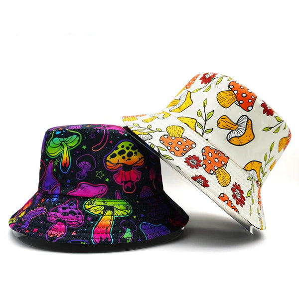 Cartoon Mushroom Bucket Hat Reversible Colorful Cap