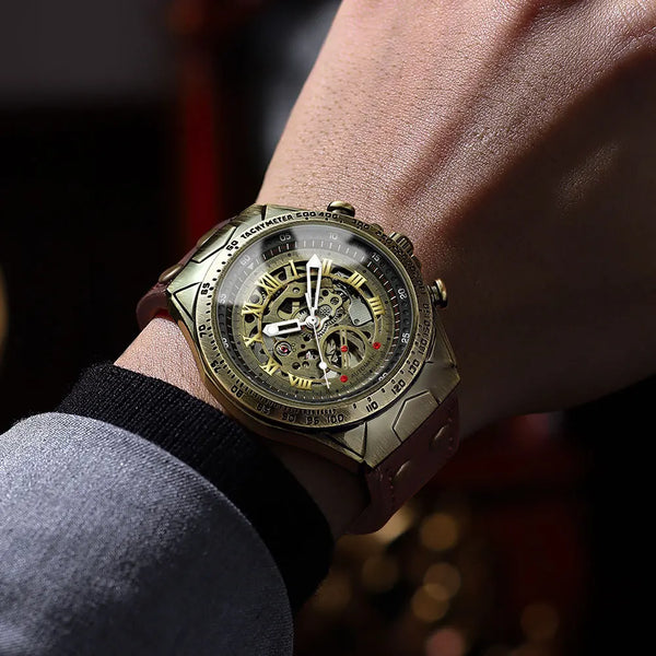 Classic Bronze Mechanical Leather Watch-Giltoria