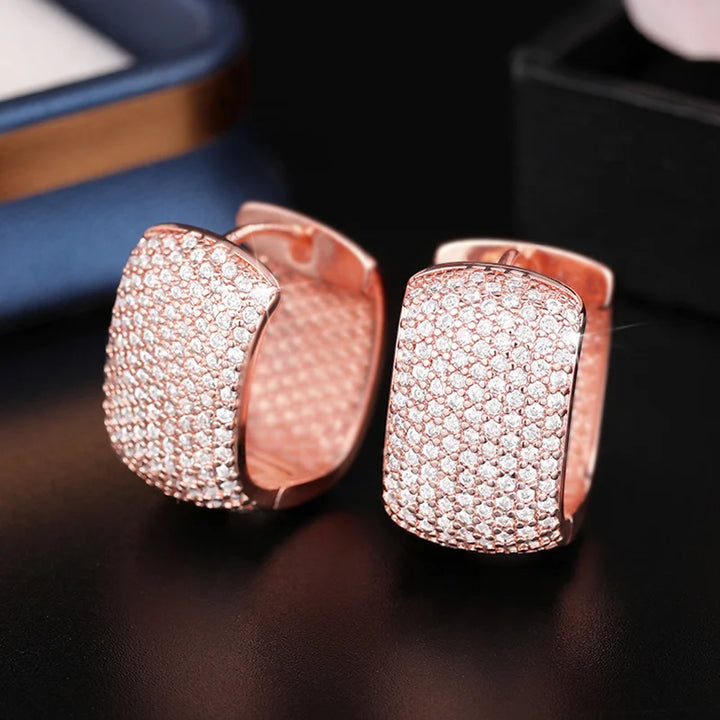 Luxury Gold Hoop Earrings with Sparkling CZ Stones-Giltoria